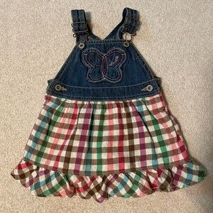 Oshkosh B’gosh Denim Overall Butterfly Plaid Dress 18 Months